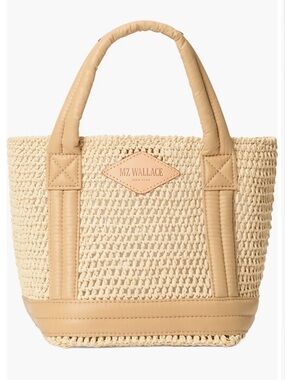 MZ Wallace Natural Raffia Tote with Tan Trim